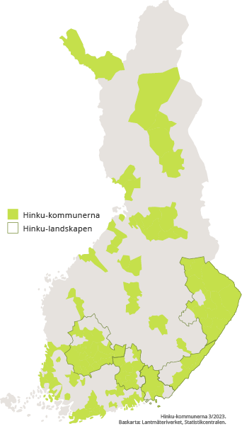 Karta över Hinku-kommunerna ock Hinku-landskapen.